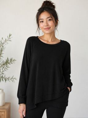 Threads 4 Thought Leanna Feather Loop Tunic Black Sz M CozyChic Leisurewear